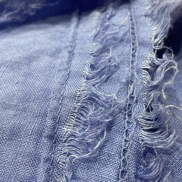 Pure Linen Italian blue Diagonal Raw Edge Linen Dress - Picture 8 of 9